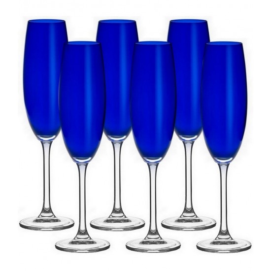 Jogo 6 Taças 220ml Para Champanhe Colibri Em Cristal Ecológico Azul Cobalto Bohemia